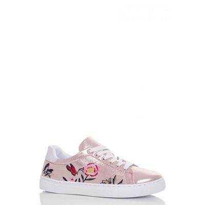 Rose gold shimmer flower embroidered trainers
